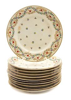Eleven Derby Polychrome and Gilt Decorated Porcelain Plates Diameter 9 inches.