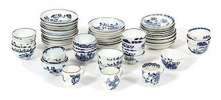 A Large Collection of Worcester Blue and White Porcelain Tea Bowls and Saucers Diameter of saucer 5 inches.