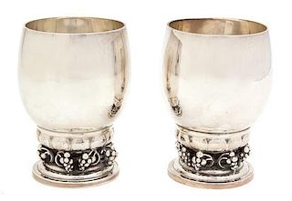 A Pair of Danish Silver Cups, Georg Jensen, Denmark, 20th Century, in the Grape pattern