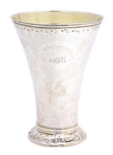 A Swedish Silver Flared Form Vase with Vermeil Interior, , having etched floral decoration and engraved cartouche G.A.E. Dece