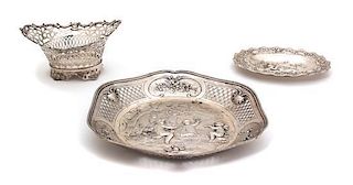Three German .800 Silver Articles, , comprising a bowl with central chased figural scene and reticulated border, an oval dish