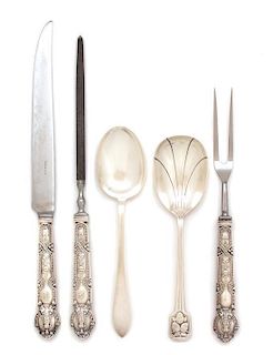 Five American Silver Flatware Serving Pieces, Tiffany & Co., New York, NY, comprising a three-piece carving set in the John P
