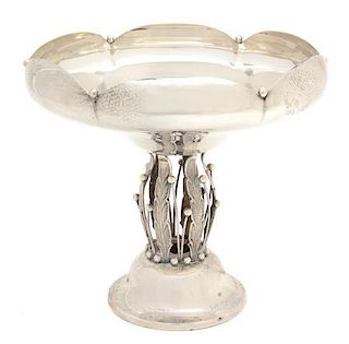 An American Silver Compote, Woodside Sterling Co., New York, NY, having a bowl with lobed sides, raised on an openwork foliat