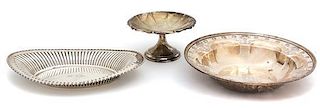 Three American Silver Bowls, Various Makers, 20th Century, comprising a center bowl with reticulated edge monogrammed MFE, a 
