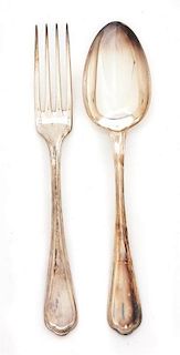 A Set of Gold Wash Silver Plated Flatware Length 8 1/2 inches.