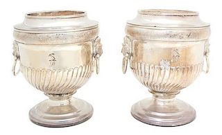 A Pair of Silver-on-Copper Campana-Form Champagne Buckets, 19TH CENTURY, each having lion ring handles, with engraved armoria