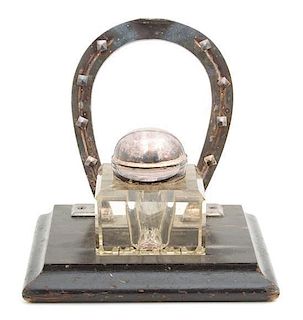 A Silver Plate Mounted Crystal Inkwell on Stand Height 5 3/4 inches.