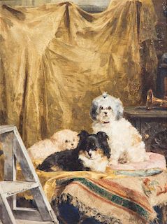 Charles van Den Eycken II, (Belgian, 1859-1923), Untitled (Puppies), 1916