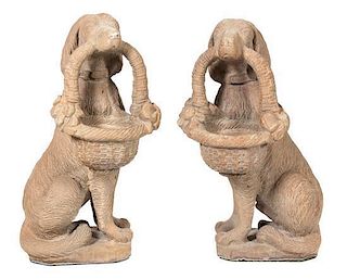 A Pair of Cast Terracotta Figures of Spaniels Height 30 inches.