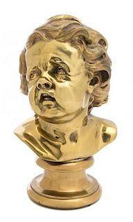 A Polished Bronze Head of a Crying Boy Height 12 3/4 inches.