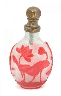 A Red Overlay Snowflake Glass Kuilong Snuff Bottle Height 2 7/8 inches.