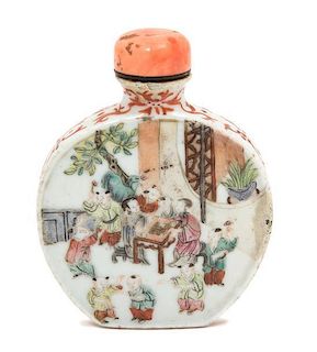 An Enamel Painted Porcelain Snuff Bottle Height 2 3/4 inches.