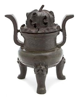 A Chinese Bronze Censer Height 11 inches.