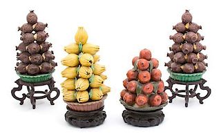 Four Chinese Glazed Porcelain Models of Stacked Fruit Bowls Height of tallest 8 1/4 inches.