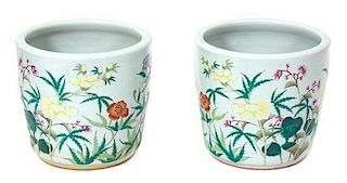 A Pair of Chinese Export Porcelain Planters Height 14 1/2 x diameter 15 1/2 inches.