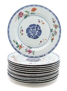 Twelve Chinese Export Porcelain Plates Diameter 9 inches.