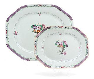 Two Chinese Export Famille Verte Octagonal Platters Length of larger 20 inches.