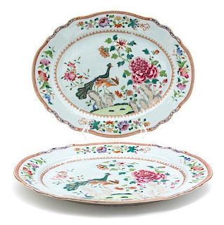A Pair of Chinese Export Famille Rose Porcelain Platters Length 15 1/4 inches.