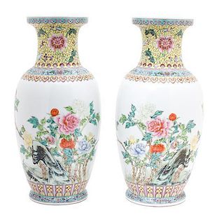 A Pair of Chinese Export Porcelain Vases Height 18 inches.