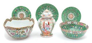 A Group of Chinese Export Porcelain Table Articles Diameter of largest bowl 9 inches.