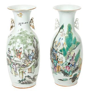 A Pair of Chinese Polychrome Enameled Porcelain Vases Height 22 1/2 inches.