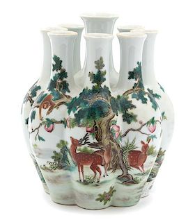 A Chinese Polychrome Enamel Decorated Tulipiere Height 10 inches.