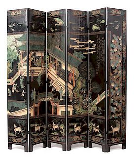 A Chinese Twelve Panel Coromandel Screen Height (each panel) 107 x width 18 3/4 inches.