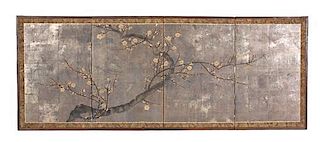 A Japanese Four-Panel Screen Height 27 3/4 x width 18 inches (each panel).