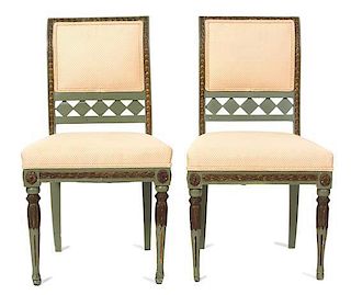 A Pair of Italian Directoire Painted Side Chairs Height 32 inches.