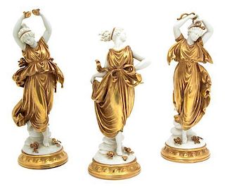 Three Capodimonte Porcelain Figures of Dancing Maidens Height 10 inches.