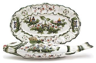 An Italian Glazed Ceramic Fish Tureen and Platter Length of tureen 26 inches.