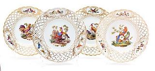 Twelve Meissen Polychrome and Gilt Decorated Plates Diameter 9 3/8 inches.