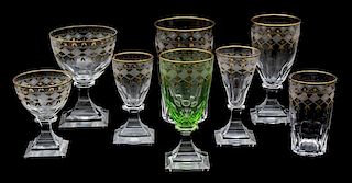 A Continental Etched and Gilt Decorated Crystal Service Height of tallest 8 inches.