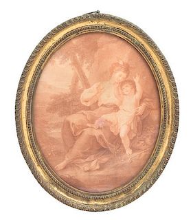 Three Gilt Framed Sanguine Stipple Engravings After Angelica Kauffmann, by Bartolozzi Height 12 x width 9 3/4 inches.
