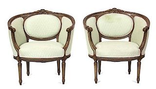A Pair of Louis XV Style Painted Bergeres Height 32 inches.