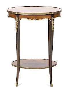 A Louis XV/XVI Transitional Style Cartouche-Form Side Table Height 29 x width 21 x depth 14 inches.