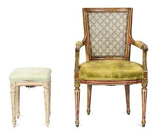 A Louis XVI Style Parcel-Gilt Fauteuil Height 37 1/2 inches.