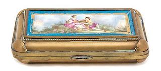 A French Gilt Metal Mounted Porcelain Box Length 5 1/4 inches.