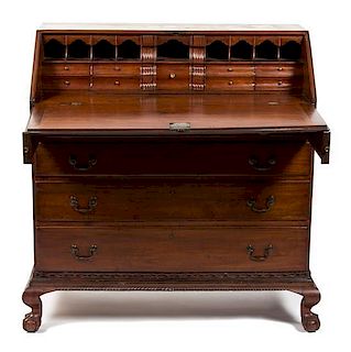 A George III Style Mahogany Slant Front Desk Height 44 x width 43 1/2 x depth.