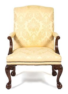 A George II Style Carved Mahogany Library Chair Height 40 1/2 inches.