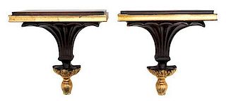 A Pair of Regency Style Black and Gilt Wall Brackets Height 6 3/4 inches.