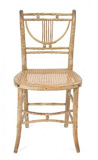 Five Victorian Carved Wood Faux Bamboo Side Chairs Height 32 1/2 inches.
