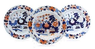 A Group of Imari Style English Porcelain Dishes Diameter of plates 9 3/4 inches.
