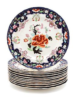 A Group of English Porcelain Dinner Plates Diameter 10 1/2 inches.
