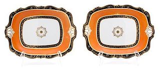 A Pair of English Polychrome and Gilt Decorated Serving Plates Length 10 1/2 inches.