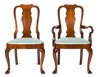 A Set of Seven Queen Anne Style Mahogany Dining Chairs Height 39 1/2 inches.