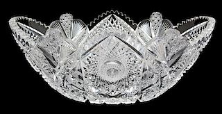 An American Brilliant Cut Glass Bowl Height 6 1/4 x length 15 1/2 inches.
