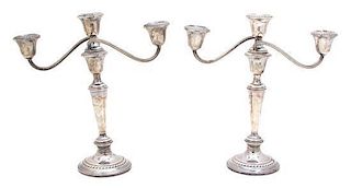 A Pair of American Silver Three-Light Covertible Candelabra Height 11 1/2 inches.