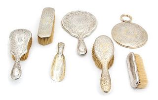 An American Silver Dresser Set, Gorham Mfg., Providence, RI, comprising two hair brushes, two clothes brushes, two hand mirro