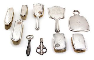A Collection of American Silver Vanity Articles, Various Makers, 20th Century, comprising two hand mirrors, five clothes brus